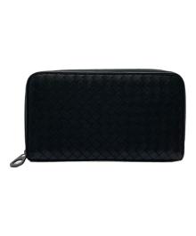 BOTTEGA VENETA（ボッテガベネタ）の古着「カーフイントレチャートスリムラウンド長財布」｜ブラック