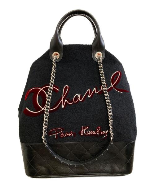 CHANEL（シャネル）CHANEL (シャネル) エンブロイダリー　ウール×レザー2WAYハンドバッグ ブラックの古着・服飾アイテム