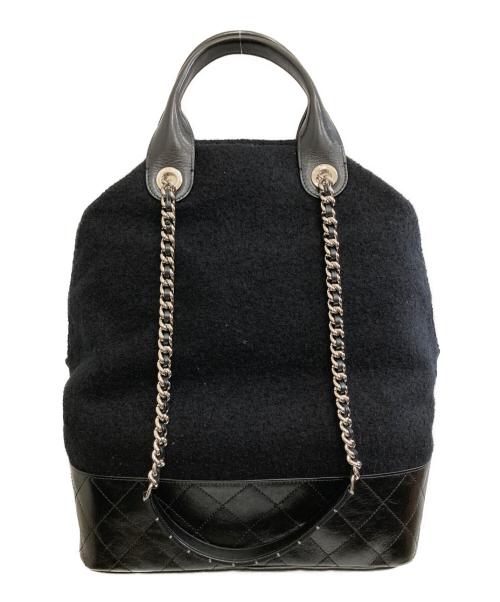 CHANEL（シャネル）CHANEL (シャネル) エンブロイダリー　ウール×レザー2WAYハンドバッグ ブラックの古着・服飾アイテム