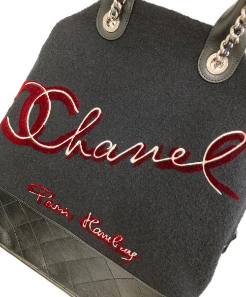 CHANEL（シャネル）CHANEL (シャネル) エンブロイダリー　ウール×レザー2WAYハンドバッグ ブラックの古着・服飾アイテム