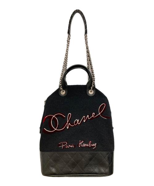 CHANEL（シャネル）CHANEL (シャネル) エンブロイダリー　ウール×レザー2WAYハンドバッグ ブラックの古着・服飾アイテム