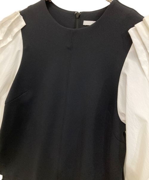 UN3D.（アンスリード）UN3D. (アンスリード) オープンギャザースリーブトップ ホワイト×ブラック サイズ:38の古着・服飾アイテム