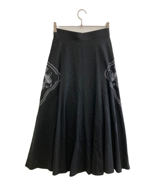 HARDY NOIR（アルディーノアール）HARDY NOIR (アルディーノアール) フレンチリネンプリントフレアスカート ブラック サイズ:38の古着・服飾アイテム