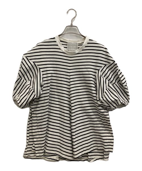 BEARDSLEY（ビアズリー）BEARDSLEY (ビアズリー) パフスリーブカットソー ホワイト×ブラック サイズ:Fの古着・服飾アイテム