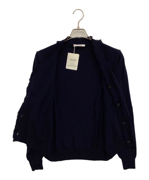 SLOANE（スローン）SLOANE (スローン) 14G天竺 ウールxコットン フリンジVネックカーディガン ネイビー サイズ:3 未使用品の古着・服飾アイテム