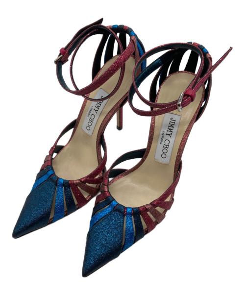 JIMMY CHOO（ジミーチュウ）JIMMY CHOO (ジミーチュウ) グリッターファブリック・ポインテッドトゥストラップパンプス マルチカラー サイズ:36の古着・服飾アイテム