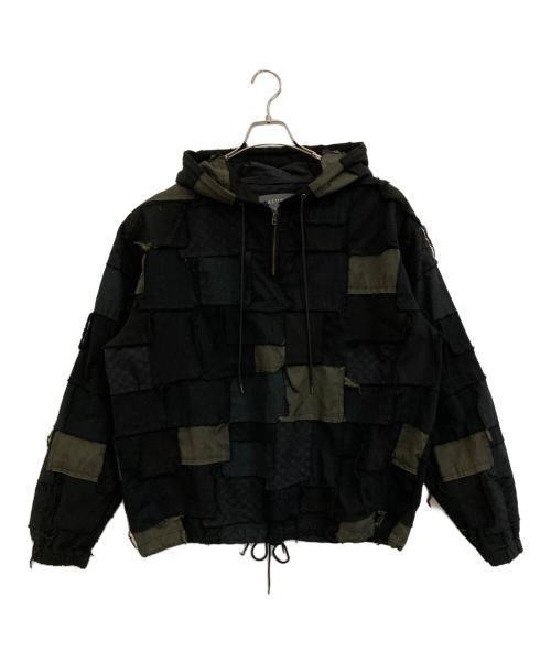 Casper John AIVER（キャスパージョンアイバー）Casper John AIVER (キャスパージョンアイバー) ボロハーフジップパーカー ブラック サイズ:Lの古着・服飾アイテム