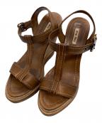 MIU MIUミュウミュウ）の古着「Tストラップウェッジソールサンダル」｜ブラウン