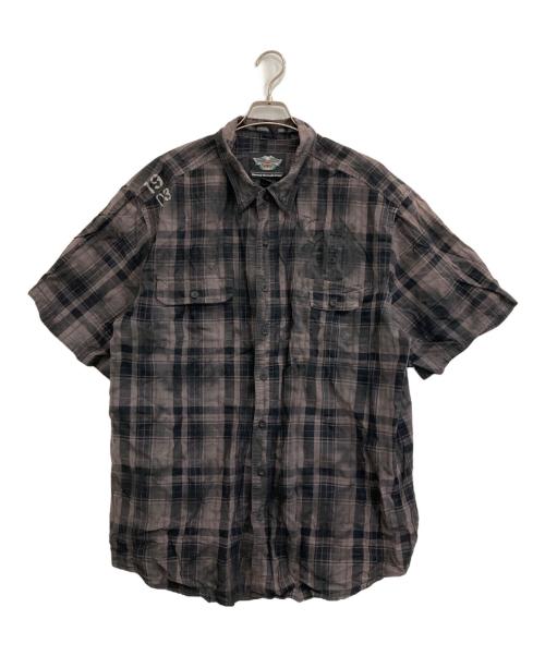 HARLEY-DAVIDSON（ハーレーダビッドソン）HARLEY-DAVIDSON (ハーレーダビッドソン) 半袖チェックシャツ ブラウン サイズ:3XLの古着・服飾アイテム