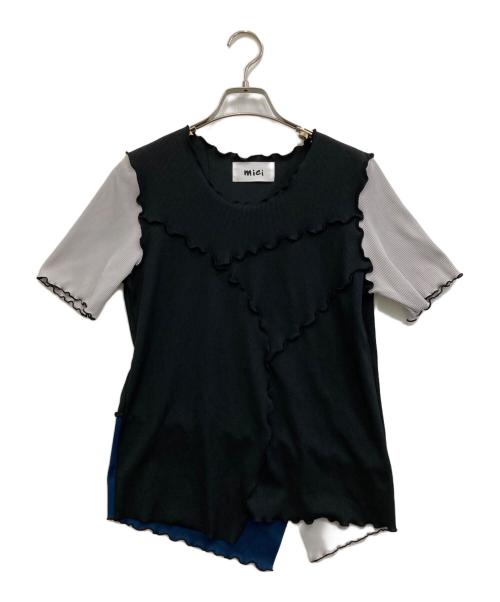 mici（ミチ）mici (ミチ) メローリブクルーネックトップス ブラック×グレー サイズ:Fの古着・服飾アイテム