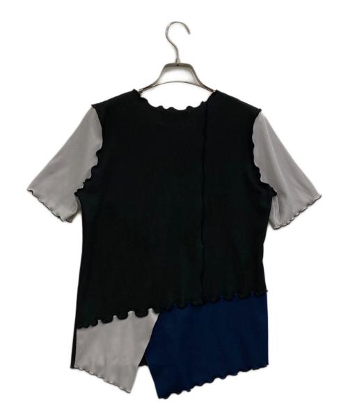 mici（ミチ）mici (ミチ) メローリブクルーネックトップス ブラック×グレー サイズ:Fの古着・服飾アイテム