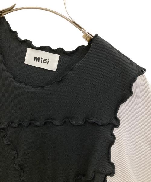 mici（ミチ）mici (ミチ) メローリブクルーネックトップス ブラック×グレー サイズ:Fの古着・服飾アイテム