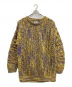 KHWOPAクオパ）の古着「Tie Dye ヨコアミ クルーネック ビッグシルエット ハンドニット」｜イエロー