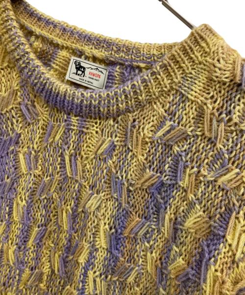 KHWOPA（クオパ）KHWOPA (クオパ) Tie Dye ヨコアミ クルーネック ビッグシルエット ハンドニット イエロー サイズ:Lの古着・服飾アイテム