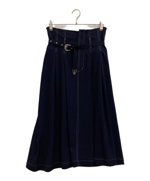 TOGA PULLA（トーガ プルラ）TOGA PULLA (トーガ プルラ) メタルバックルベルト付きサイドジップスカート ネイビー サイズ:36の古着・服飾アイテム