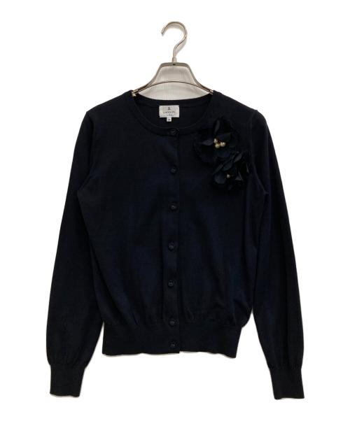 LANVIN（ランバン）LANVIN (ライバン) コサージュ付きカーディガン ネイビー サイズ:Mの古着・服飾アイテム
