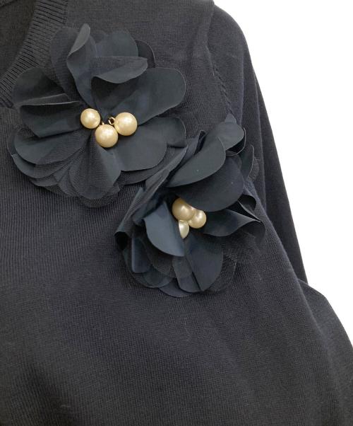 LANVIN（ランバン）LANVIN (ライバン) コサージュ付きカーディガン ネイビー サイズ:Mの古着・服飾アイテム