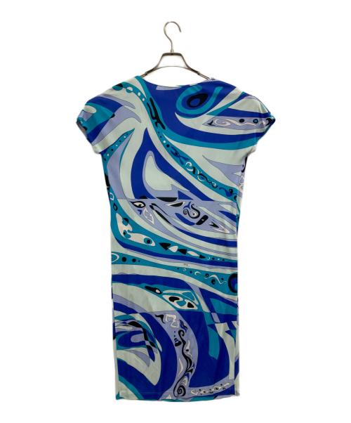 Emilio Pucci（エミリオ プッチ）Emilio Pucci (エミリオ プッチ) ノースリーブドレープワンピース ブルー サイズ:Sの古着・服飾アイテム