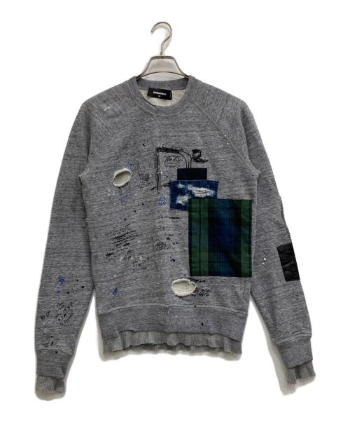DSQUARED2（ディースクエアード）DSQUARED2 (ディースクエアード) パッチワークスウェット グレー サイズ:XSの古着・服飾アイテム