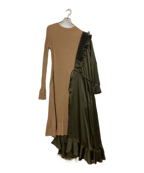 sacai（サカイ）sacai (サカイ) ドッキングワンピース ベージュ×オリーブ サイズ:2の古着・服飾アイテム