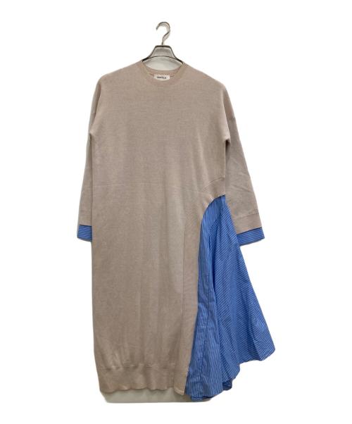 ENFOLD（エンフォルド）ENFOLD (エンフォルド) シャツレイヤードニットワンピース ベージュ×ブルー サイズ:38の古着・服飾アイテム