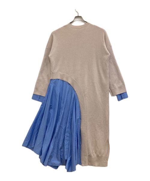 ENFOLD（エンフォルド）ENFOLD (エンフォルド) シャツレイヤードニットワンピース ベージュ×ブルー サイズ:38の古着・服飾アイテム
