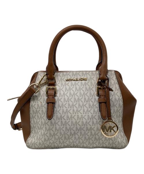 MICHAEL KORS（マイケル・コース）MICHAEL KORS (マイケルコース) 2WAYサッチェルショルダーバッグショルダーバッグ ブラウン×ホワイトの古着・服飾アイテム