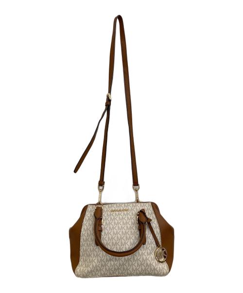 MICHAEL KORS（マイケル・コース）MICHAEL KORS (マイケルコース) 2WAYサッチェルショルダーバッグショルダーバッグ ブラウン×ホワイトの古着・服飾アイテム