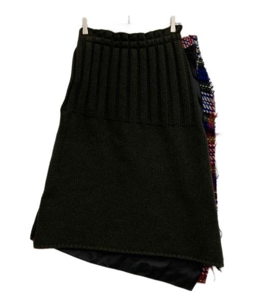 HACHE（アッシュ）HACHE (アッシュ) ニット切替スカート オリーブ サイズ:40の古着・服飾アイテム