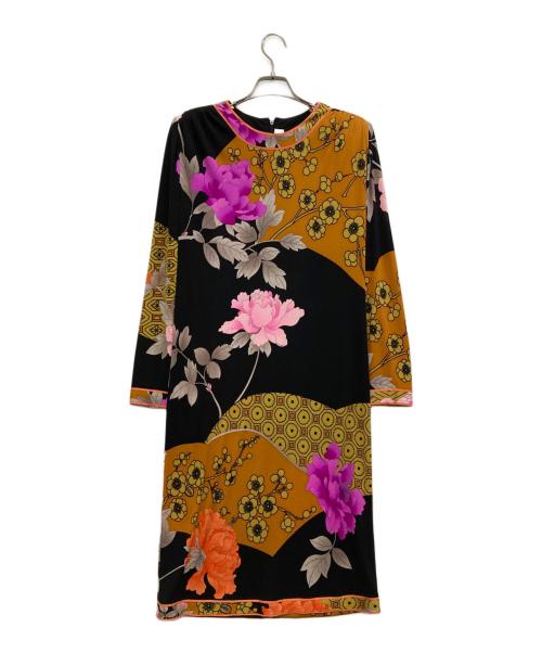 LEONARD PARIS（レオナール パリ）LEONARD PARIS (レオナール パリ) フラワープリントシルクワンピース ブラック サイズ:38の古着・服飾アイテム