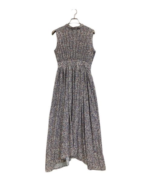 anuans（アニュアンス）anuans (アニュアンス) 小花柄スタンドカラーワンピース ピンク×ネイビー サイズ:Mの古着・服飾アイテム