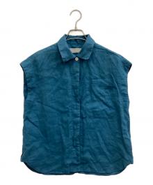 Audrey and John Wad（オードリーアンドジョンワッド）の古着「リネンキャンバスフレンチスリーブシャツ」｜ブルー