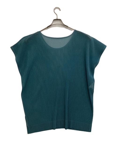 PLEATS PLEASE（プリーツプリーズ）PLEATS PLEASE (プリーツプリーズ) ノースリーブプルオーバーメッシュシアーカットソー ブルー サイズ:3の古着・服飾アイテム