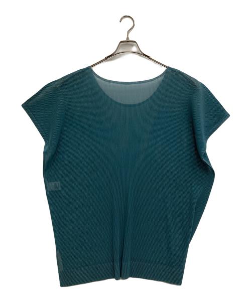 PLEATS PLEASE（プリーツプリーズ）PLEATS PLEASE (プリーツプリーズ) ノースリーブプルオーバーメッシュシアーカットソー ブルー サイズ:3の古着・服飾アイテム