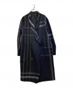 Y'sワイズ）の古着「W/GABARDINE CHECK SHAWL COLLAR COAT」｜ネイビー
