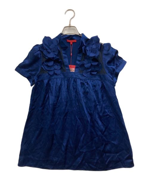 VIVIENNE TAM（ヴィヴィアンタム）VIVIENNE TAM (ヴィヴィアンタム) ノースリーブシルクブラウス ブルー サイズ:6 未使用品の古着・服飾アイテム