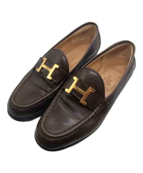 HERMES（エルメス）HERMES (エルメス) H金具ローファー ブラウン サイズ:36の古着・服飾アイテム
