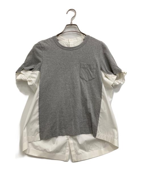 sacai（サカイ）sacai (サカイ) Cotton T-Shirt ストライプ切替Tシャツ グレー サイズ:1の古着・服飾アイテム