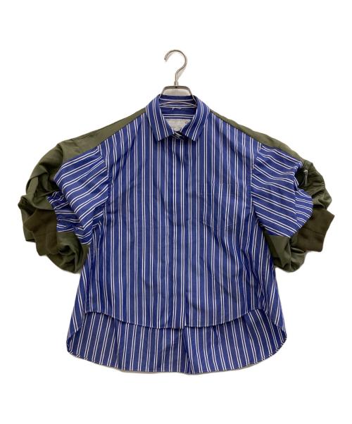 sacai（サカイ）sacai (サカイ) MA-1 パフスリーブ ドッキング ポプリン シャツ ブルー×オリーブ サイズ:1の古着・服飾アイテム