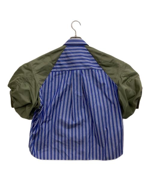 sacai（サカイ）sacai (サカイ) MA-1 パフスリーブ ドッキング ポプリン シャツ ブルー×オリーブ サイズ:1の古着・服飾アイテム
