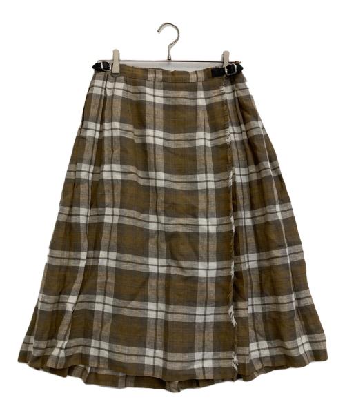 O'NEIL OF DUBLIN（オニールオブダブリン）O'NEIL OF DUBLIN (オニールオブダブリン) ラップリネンチェックスカート ブラウン サイズ:40 未使用品の古着・服飾アイテム