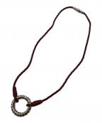 BOTTEGA VENETAボッテガベネタ）の古着「イントレチャートレザーコードネックレス」｜レッド