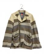 blackmeansブラックミーンズ）の古着「ニット切替ライダースジャケット」｜ベージュ