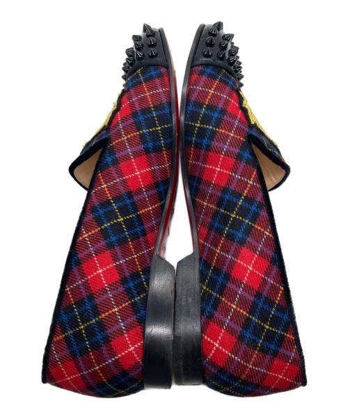 Christian Louboutin（クリスチャン・ルブタン）Christian Louboutin (クリスチャン・ルブタン) HARVANANA  FLAT TARTAN/VELVET レッド サイズ:37の古着・服飾アイテム