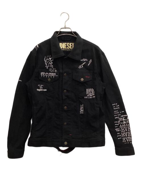 DIESEL（ディーゼル）DIESEL (ディーゼル) グラフィック加工デニムジャケット ブラック サイズ:Mの古着・服飾アイテム