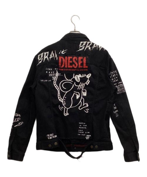 DIESEL（ディーゼル）DIESEL (ディーゼル) グラフィック加工デニムジャケット ブラック サイズ:Mの古着・服飾アイテム
