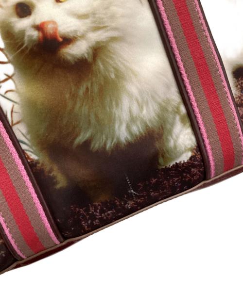 ANYA HINDMARCH（アニヤ・ハインドマーチ）ANYA HINDMARCH (アニヤハインドマーチ) 猫プリントハンドバッグ ボルドーの古着・服飾アイテム