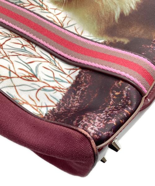 ANYA HINDMARCH（アニヤ・ハインドマーチ）ANYA HINDMARCH (アニヤハインドマーチ) 猫プリントハンドバッグ ボルドーの古着・服飾アイテム