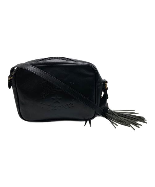 IL BISONTE（イル ビゾンテ）IL BISONTE (イル ビゾンテ) タッセル付きレザーショルダーバッグ ブラックの古着・服飾アイテム