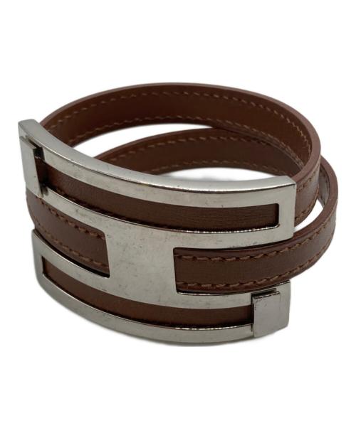 HERMES（エルメス）HERMES (エルメス) H金具レザーブレスレット ブラウンの古着・服飾アイテム